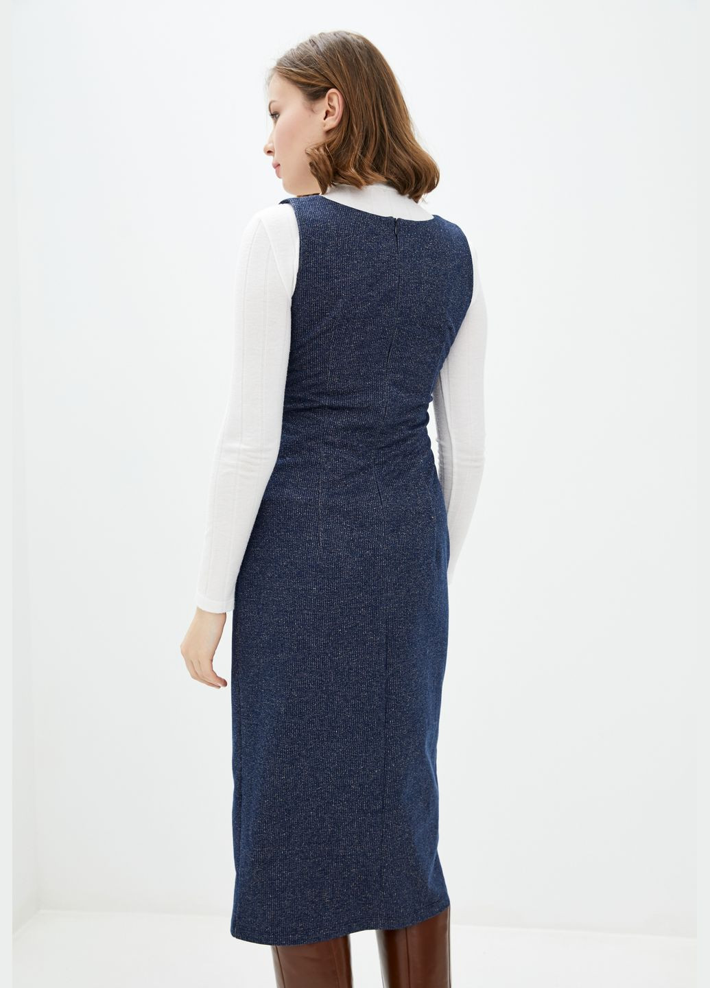 Темно-синя кежуал сукня міді із трикотажу з імтацією джинси. ORA однотонна