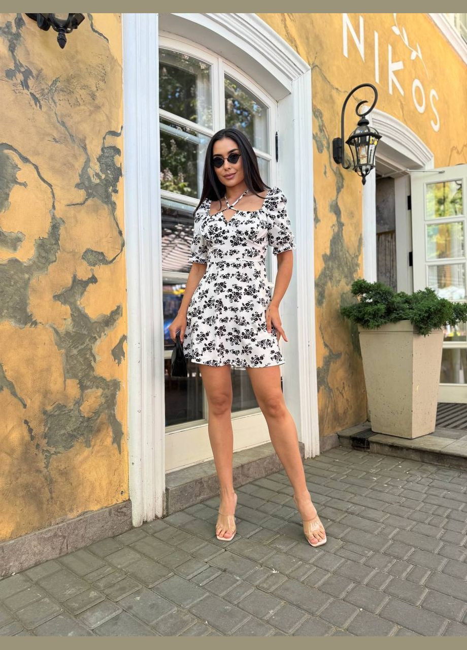 Белое деловое, повседневный, кэжуал, вечернее платье женское No Brand с цветочным принтом