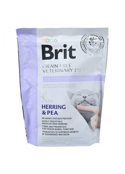 Сухий корм GF VetDiet Cat Gastrointestinal для котів, при порушеннях травлення, з оселедцем, лососем, яйцем та горохом, 400 г Brit (323154052)