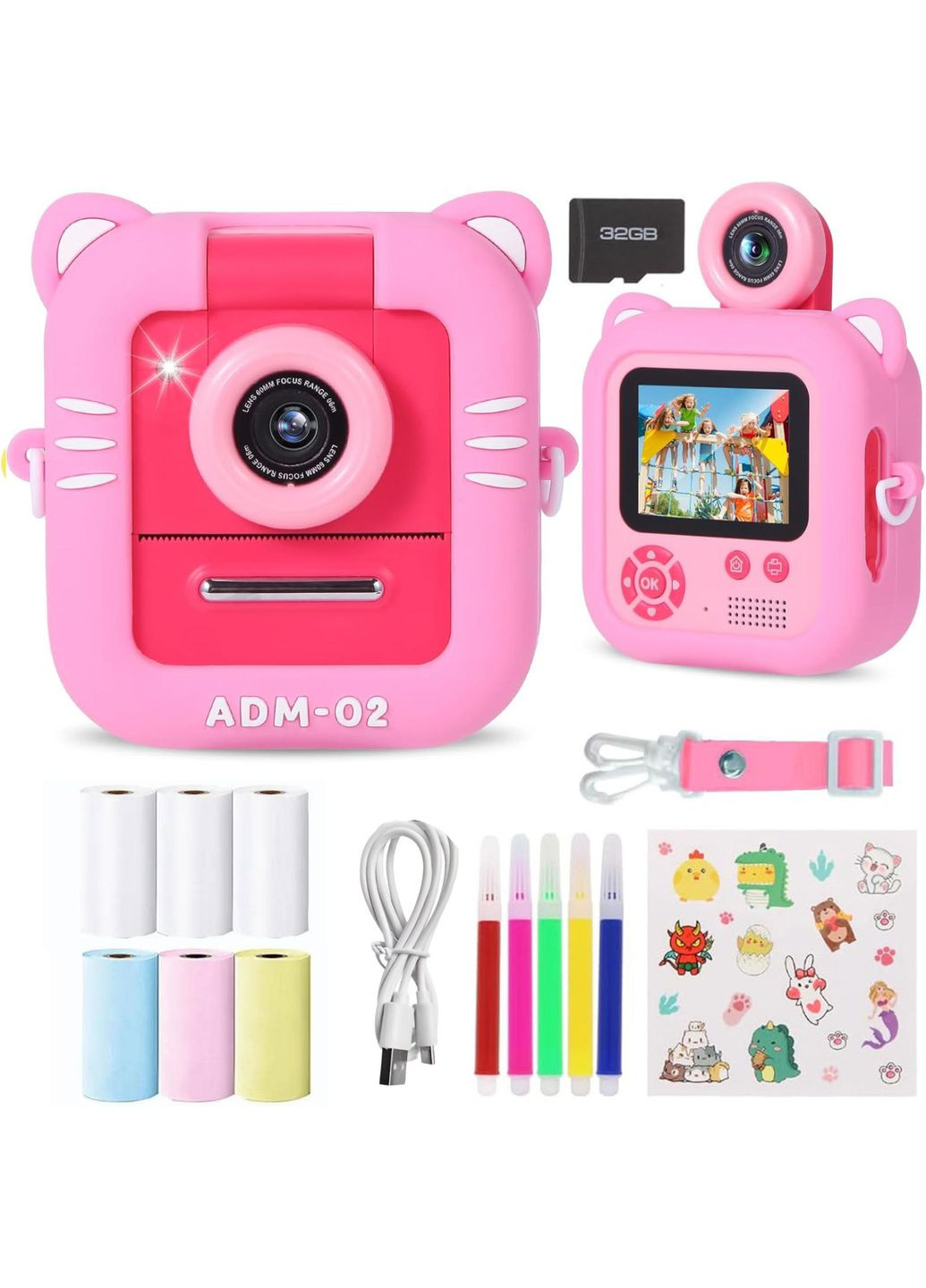 Міні камера для дівчинки миттєвий друк знімків моментального друку з іграми та картою пам'яті з набором паперу 6 шт No Brand M8 (323209945)