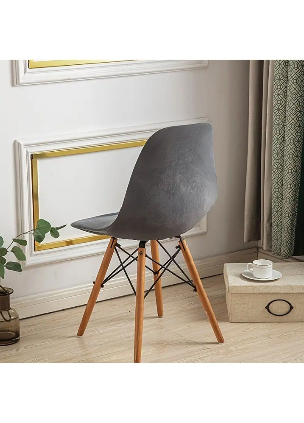 Чехол на скандинавский стул серый велюр Slavich (370269246)