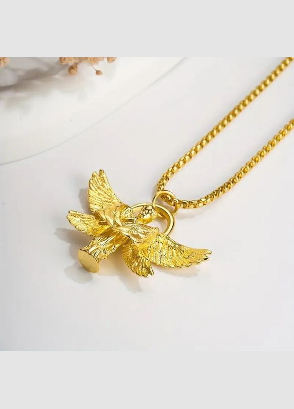 Золотистий кулон-оберіг на ланцюжку Крилатий ангел у ретро стилі з безліччю крил для чоловіків 3.5 см Fashion Jewelry (325220368)