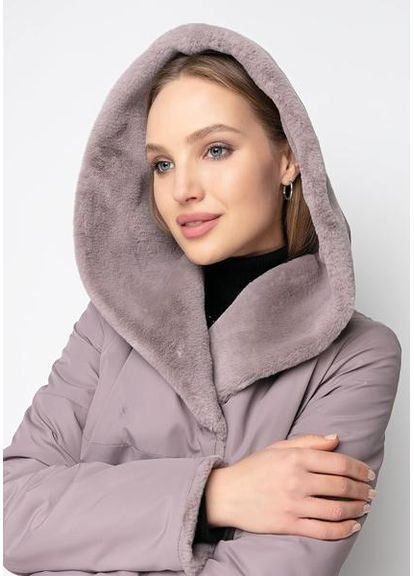 Роскошное пальто из эко-искусственного меха 1133M-C Маренго/ Пыльный беж SAM L Samange (367582250)