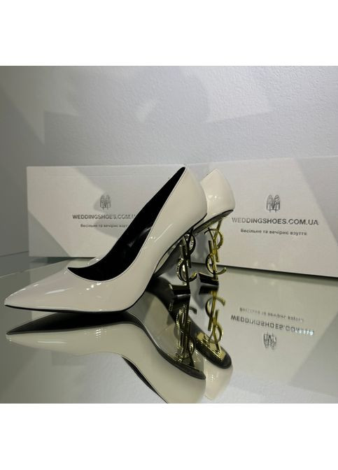 No Brand Свадебные лаковые туфли Opium на фигурном золотом каблуке. белый з текстиль, — (351394452)