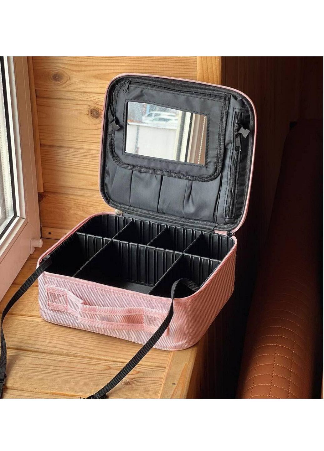 Органайзер бьюти кейс с зеркалом 26х23х10 см чемоданчик-сумка для хранения косметики и принадлежностей Розовый More Beauty box Pink (302664055)
