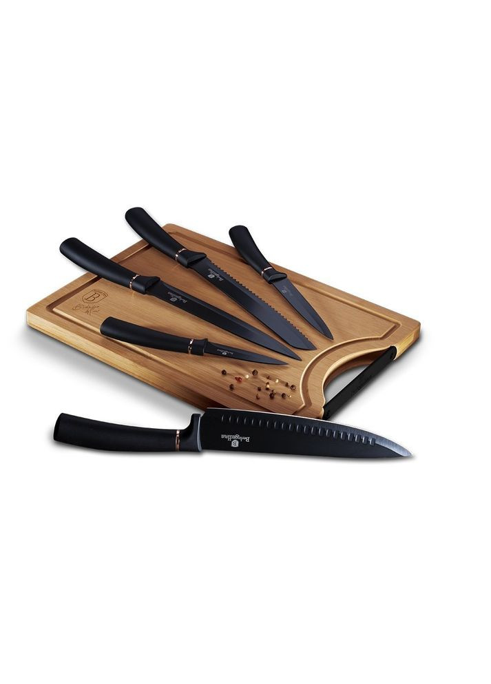Набір ножів з дошкою 6 предметів Black Rose Collection BH2550 Berlinger Haus комбінований,