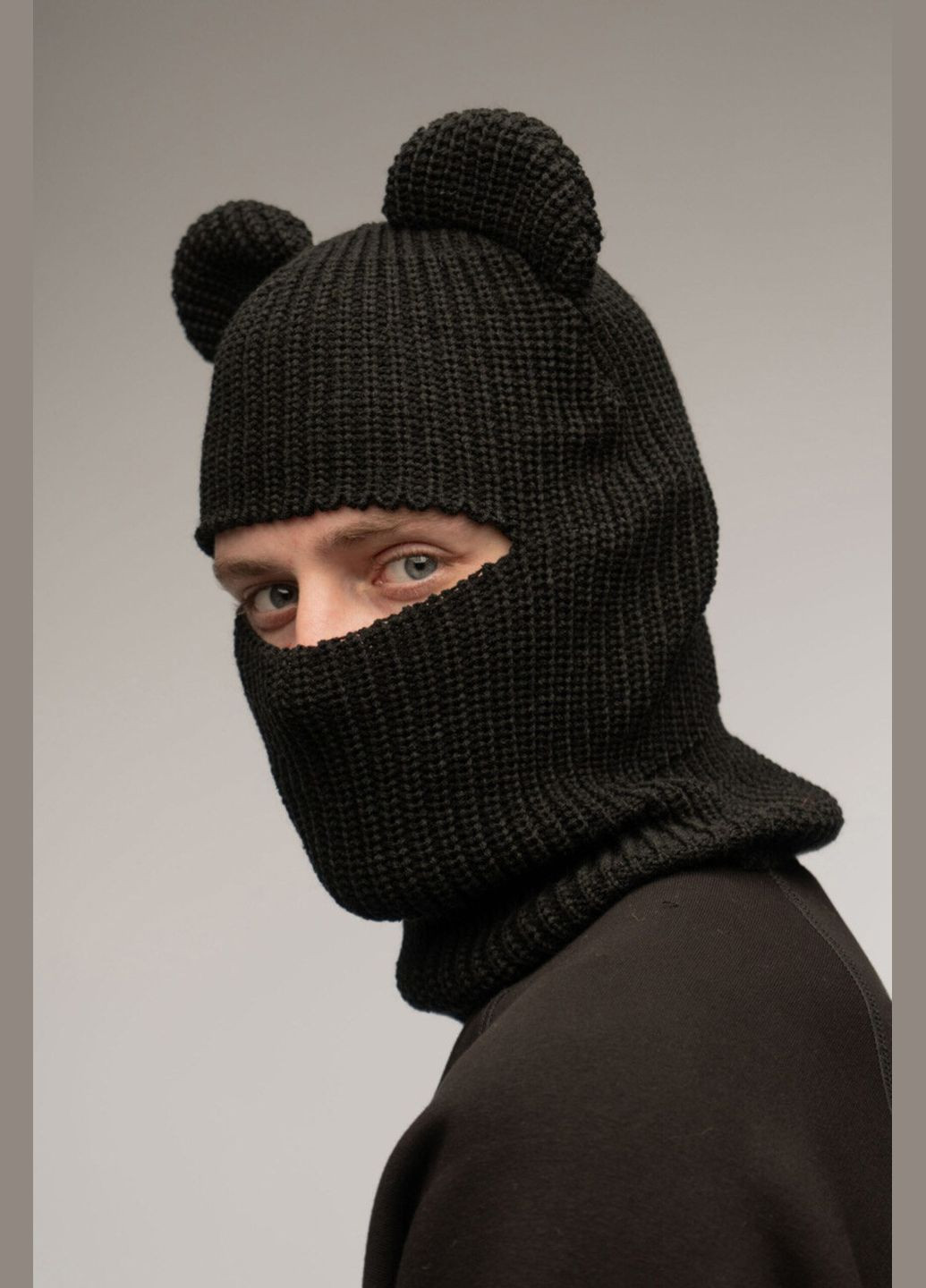 ТУР унисекс балаклава с ушками черного цвета "беар" однотонный черный производство - Украина