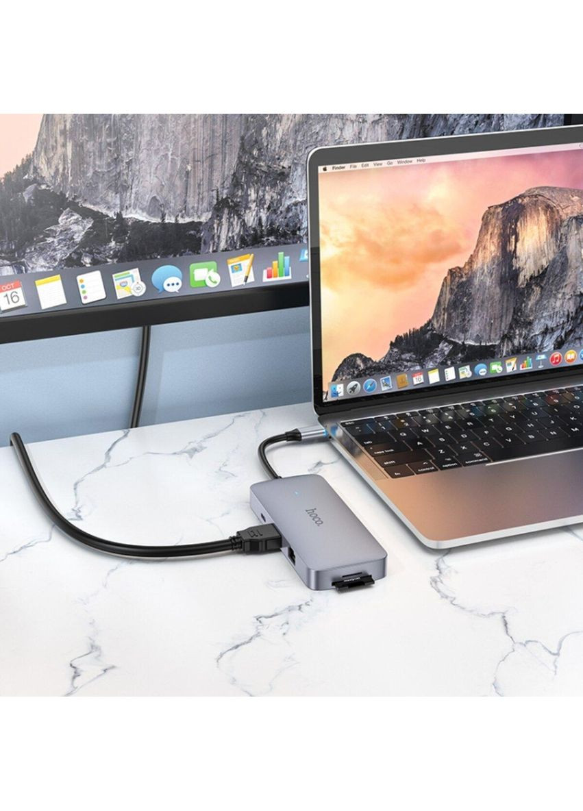 Кабель-перехiдник HB32 Season Type-C 8-in-1 multi-function converter Metal Gray Hoco (355412600)