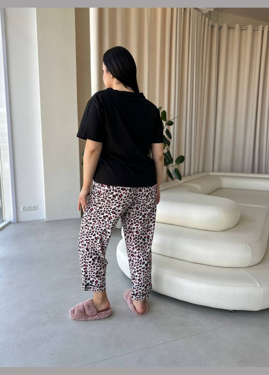 Черная всесезон стильный домашний костюм пижамка большой размер футболка + брюки Vakko