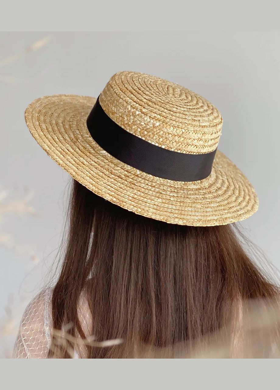 Канотьє солом'яний капелюх з прямими полями 8 см з чорною стрічкою D.Hats (283022787)