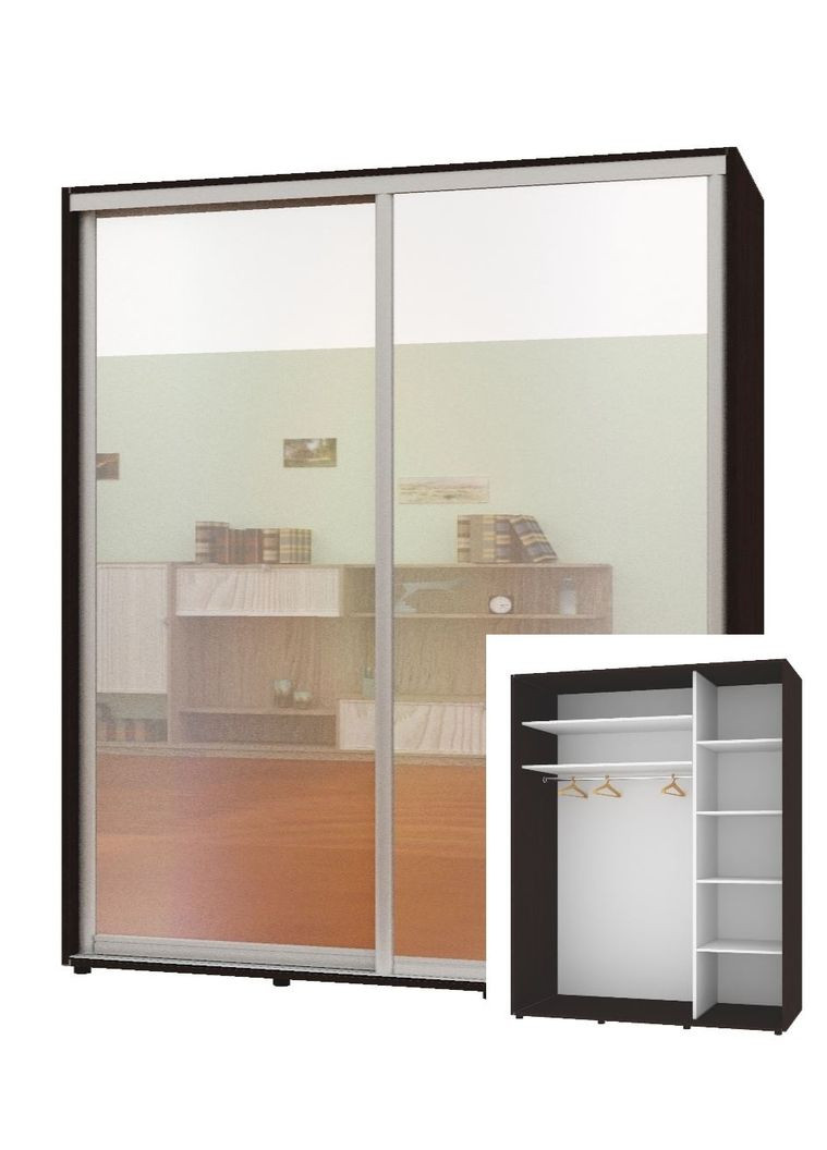 Шкаф-купе двухдверный Комфорт Мебель 200*60*240 см Венге 2 двери Зеркало Стандарт Комфорт Меблі (360436886)