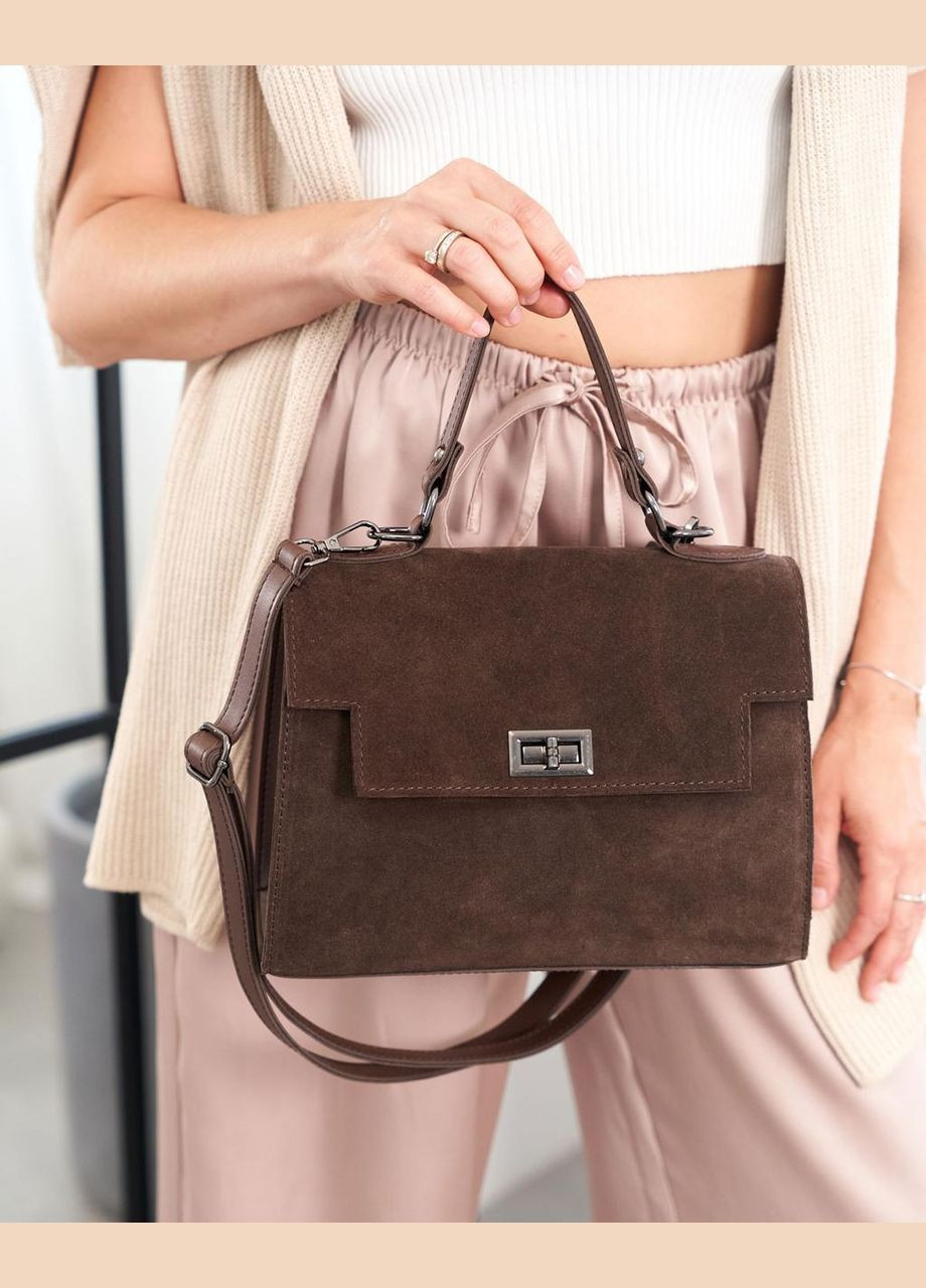 Сумка «Габріель» зі вставкою з натуральної шкіри шоколадна Guris (362176806)