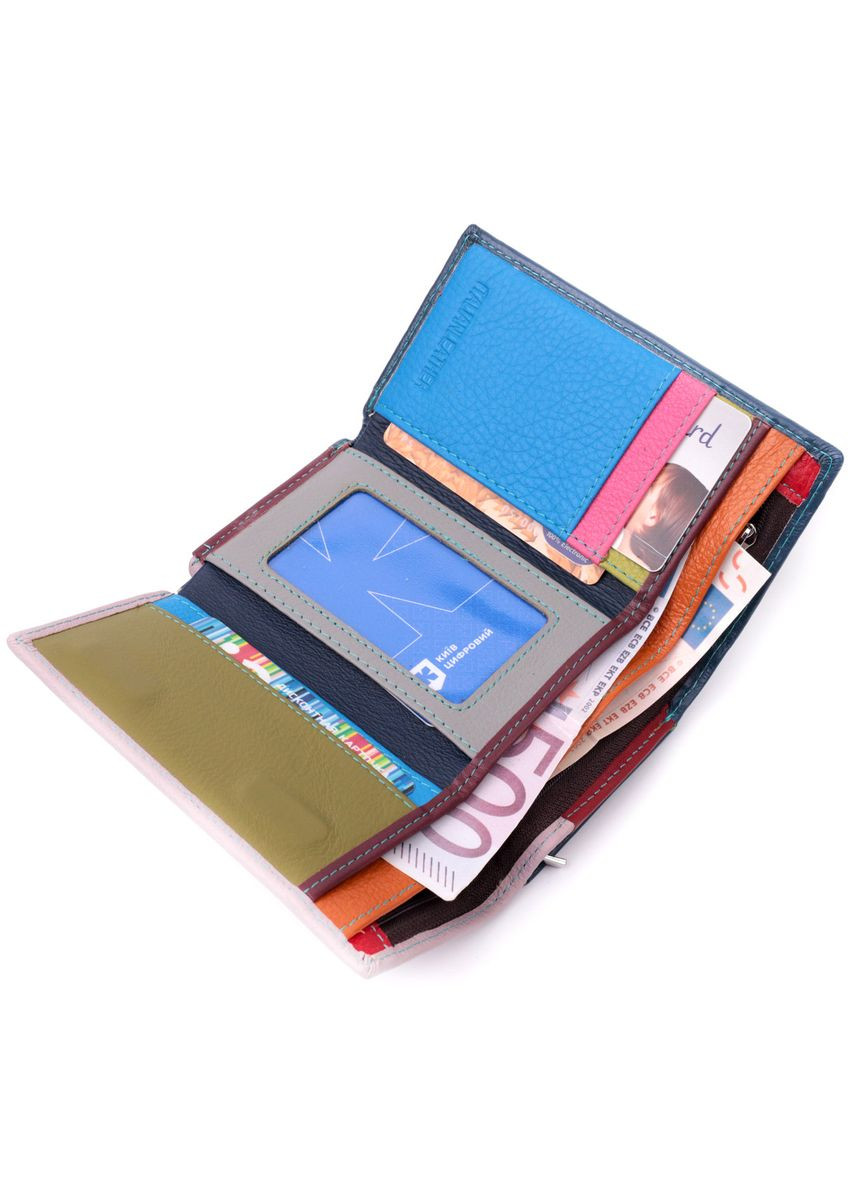 Практичный женский кошелек в три сложения из натуральной кожи 19445 Разноцветный st leather (329148748)