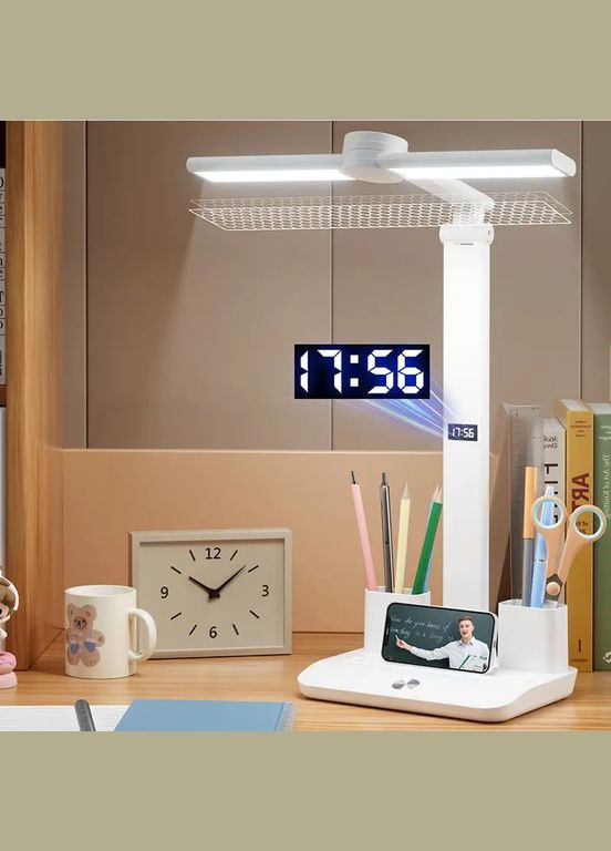 Настольная LED лампа JN-108А аккумуляторная с часами 6W 800lm 3000-6000K, White VHG (338221098)