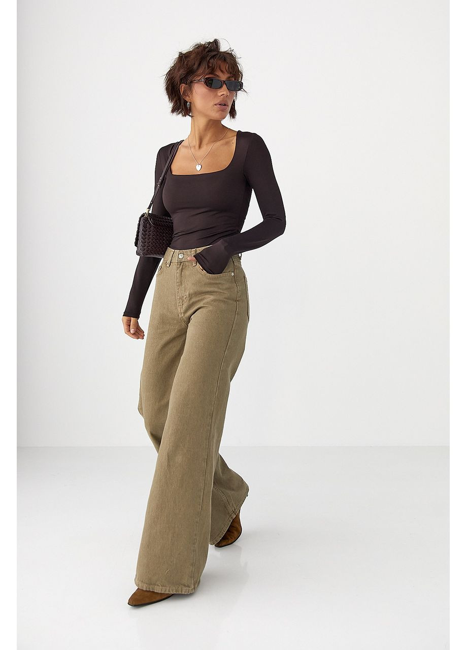 Широкі джинси Palazzo з високою талією - світло-коричневий колір Lurex - (361056853)