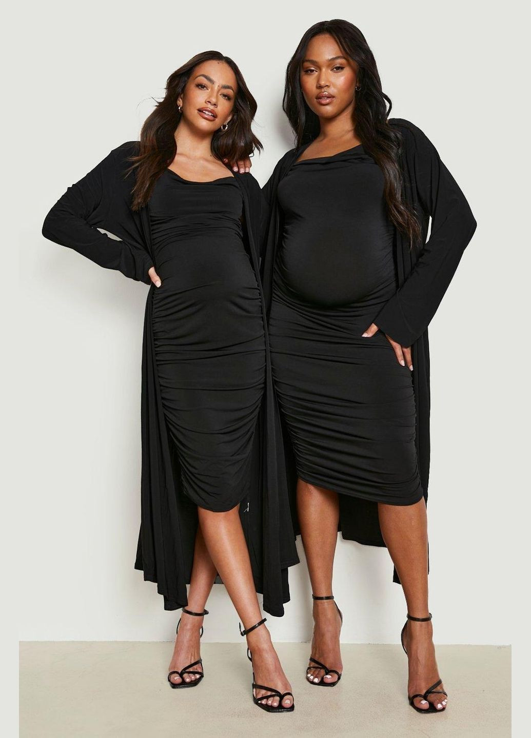 Черное платье для беременных и кардиган Boohoo