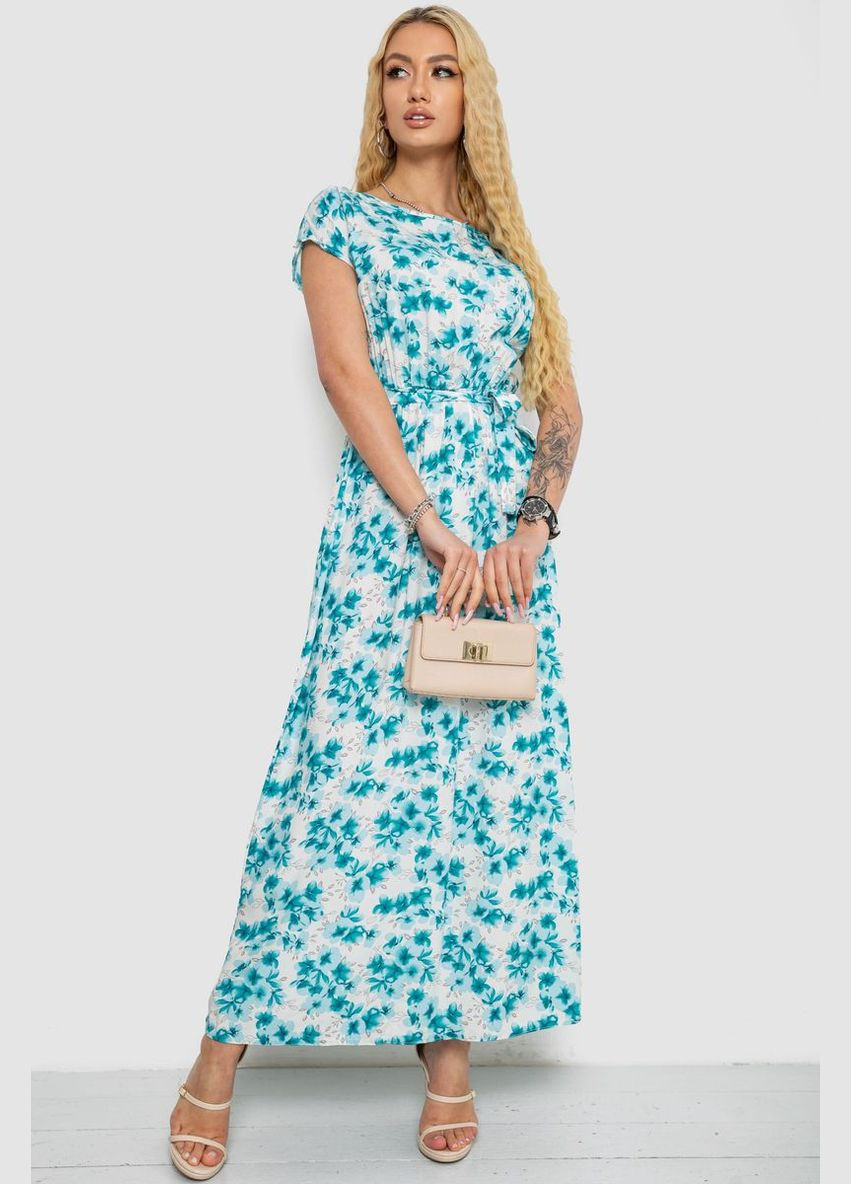 Бирюзовое повседневный летнее платье без рукавов с поясом и принтом молочно-розовое (sku_214r0228-8) No Brand с рисунком