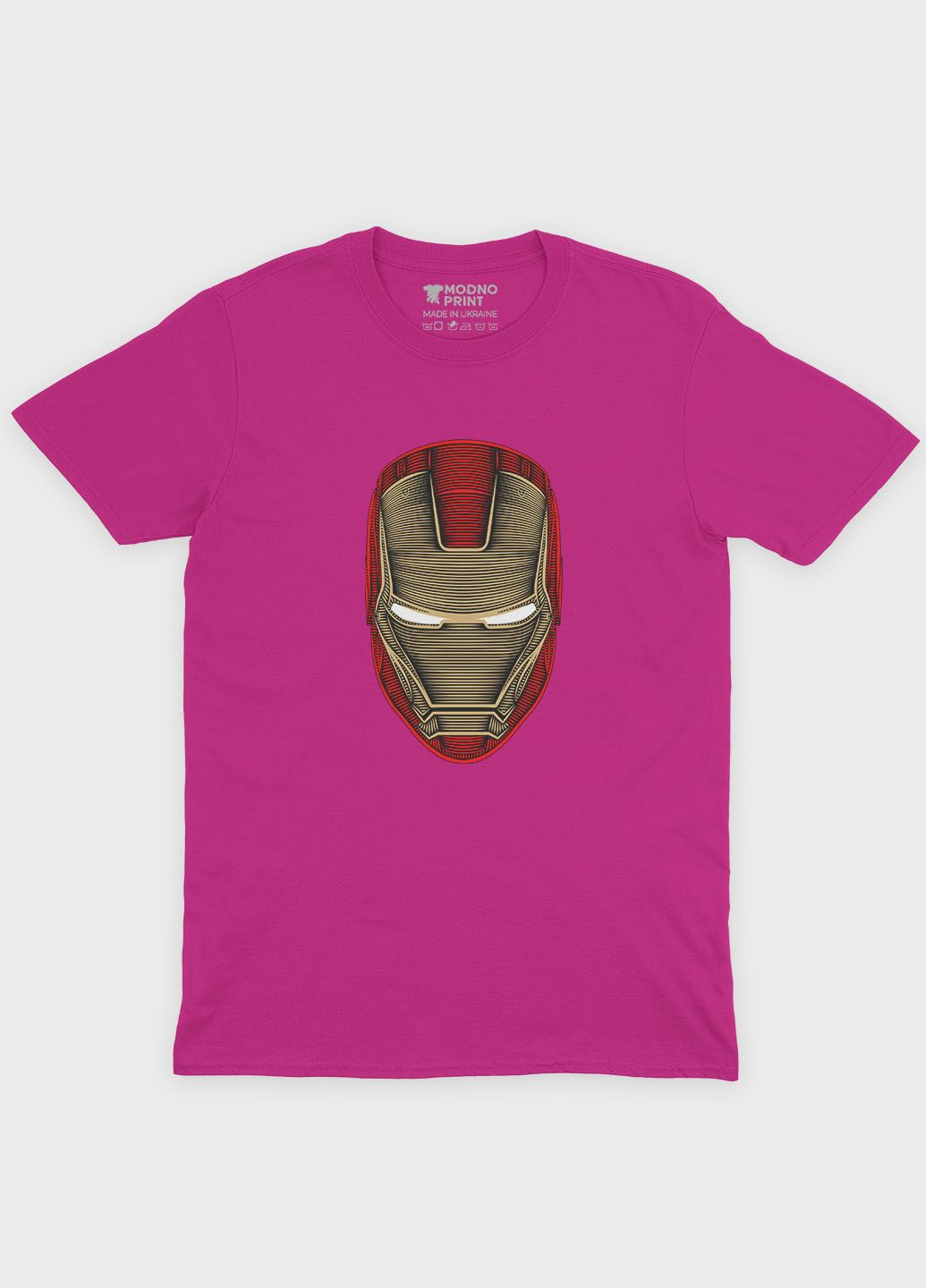 Розовая демисезонная футболка для мальчика с принтом супергероя - железный человек (ts001-1-fuxj-006-016-017-b) Modno