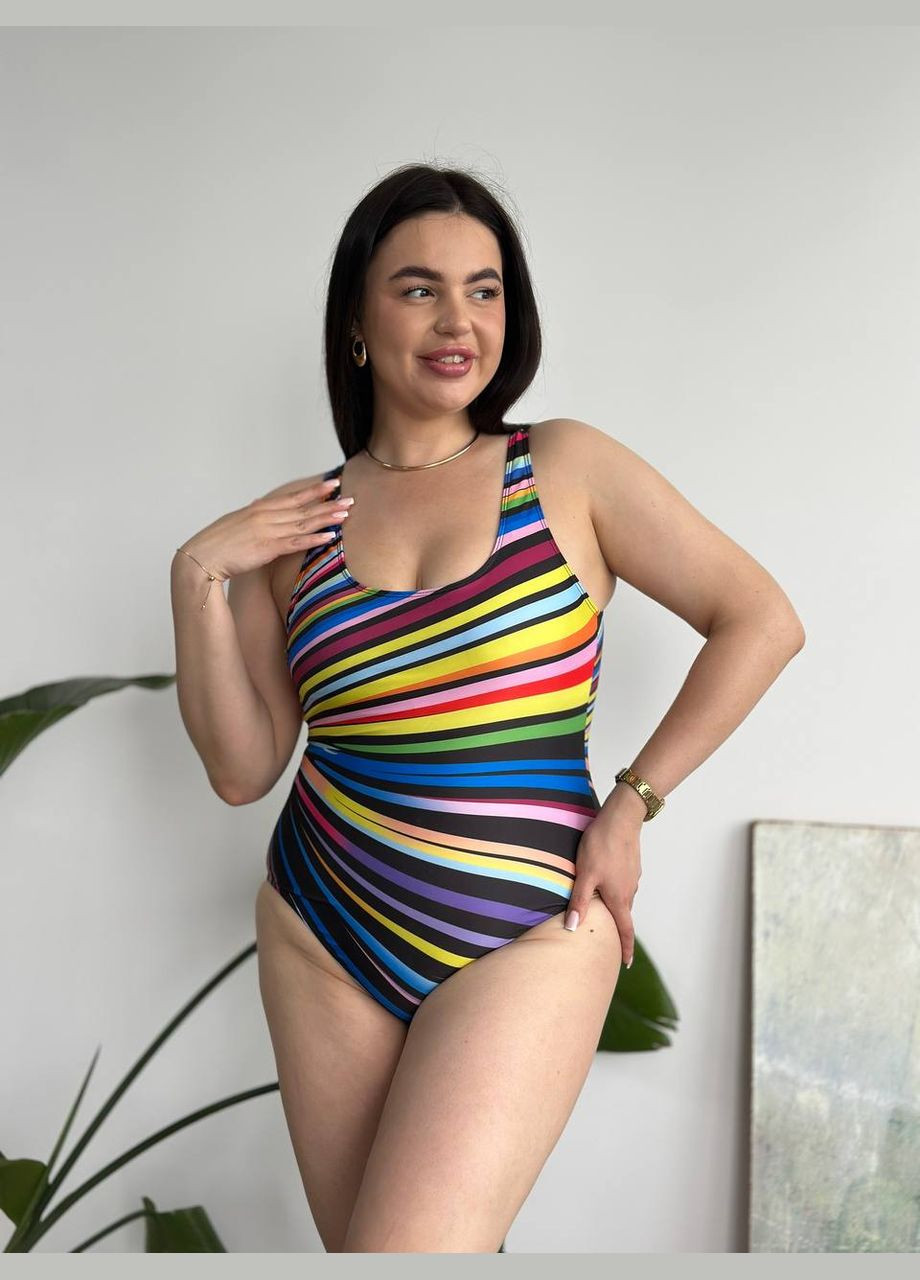 Комбінований літній яскравий та дуже зручний купальник з відкритою спинкою суцільний Vakko