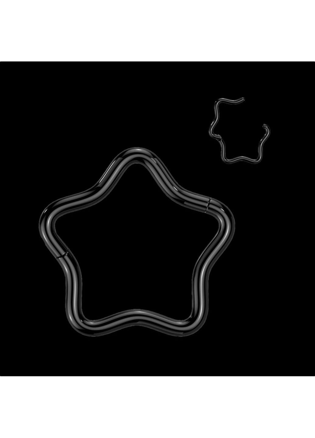 Универсальная серьга-кликер из титана в форме звезды диаметр 8 мм, толщина 1,2 мм, цвет Черный Spikes (289370684)