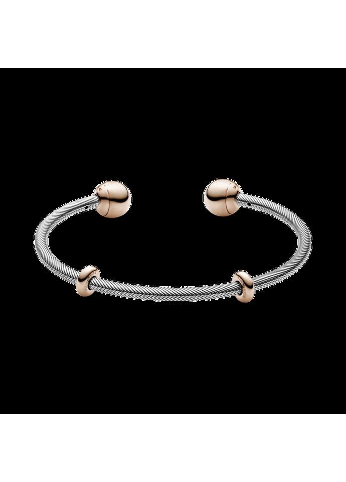 Срібний відкритий браслет-бангл Пандора із застібками з покриттям 14K рожевим золотом 588291 Kabluchka (355344744)