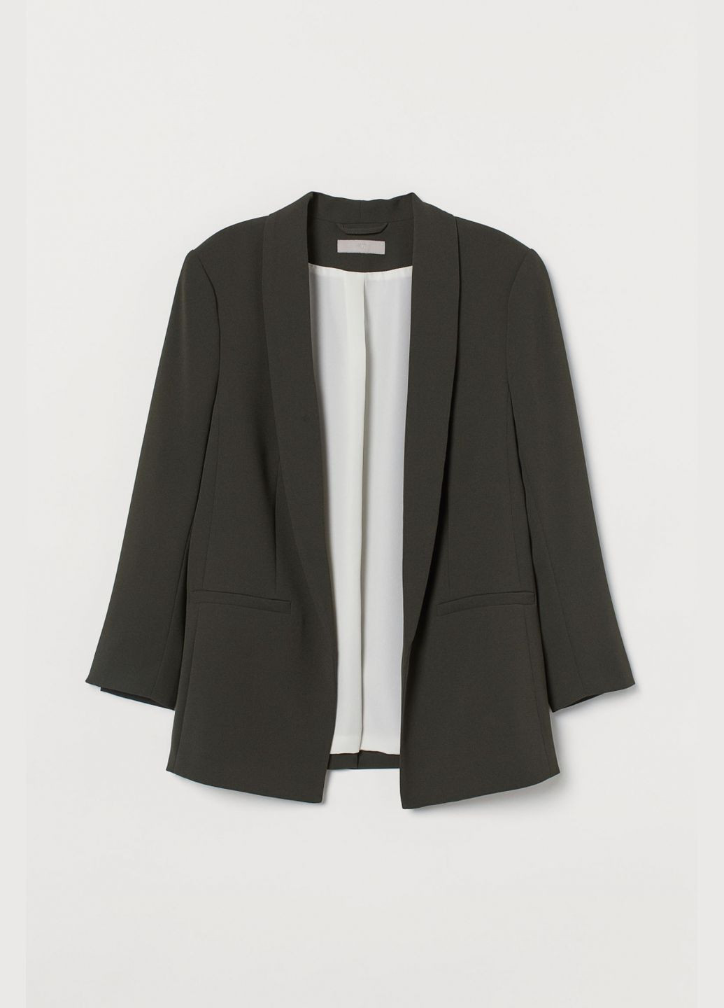 Хаки женский пиджак без застежки для женщины 0728156-024 H&M однотонный - демисезонный