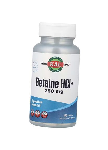 Бетаин Гидрохлорид и Пепсин, Betaine HCl Plus, 100таб (72424014) KAL (367723906)