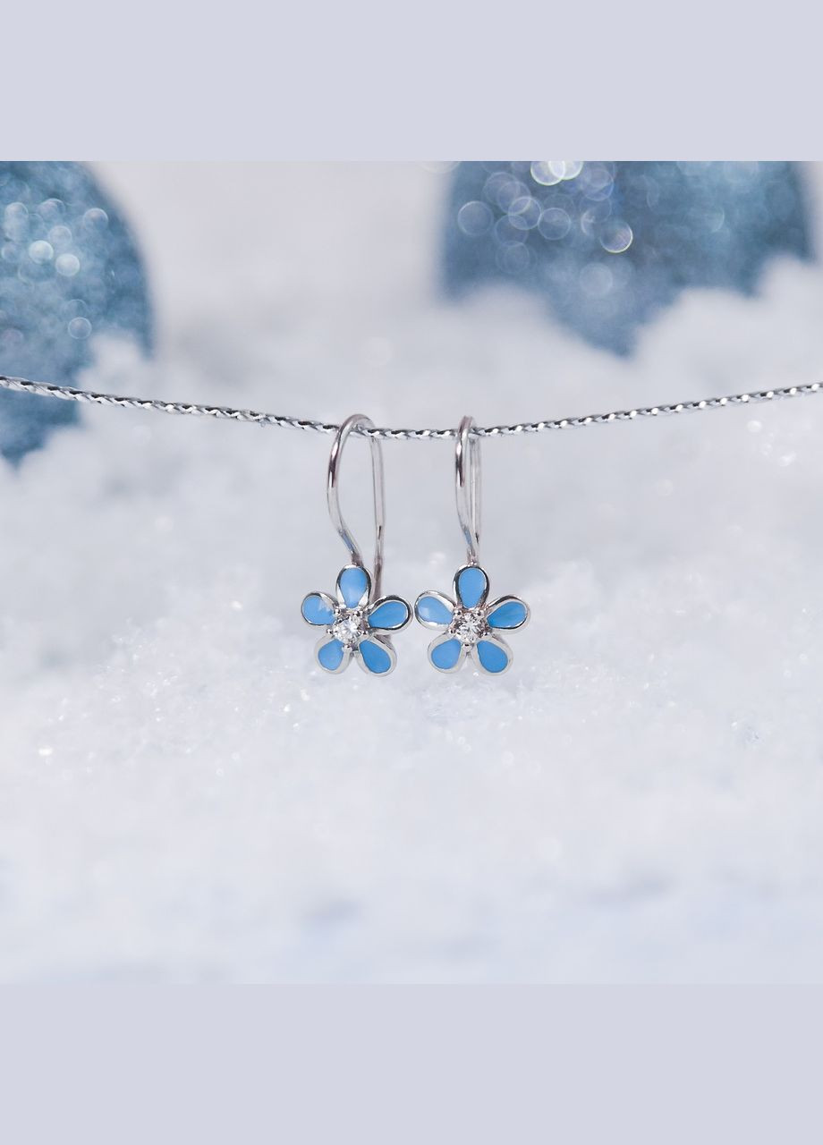 Серебряные детские серьги Цветочки с цветной эмалью и фианитом No Brand (333705912)
