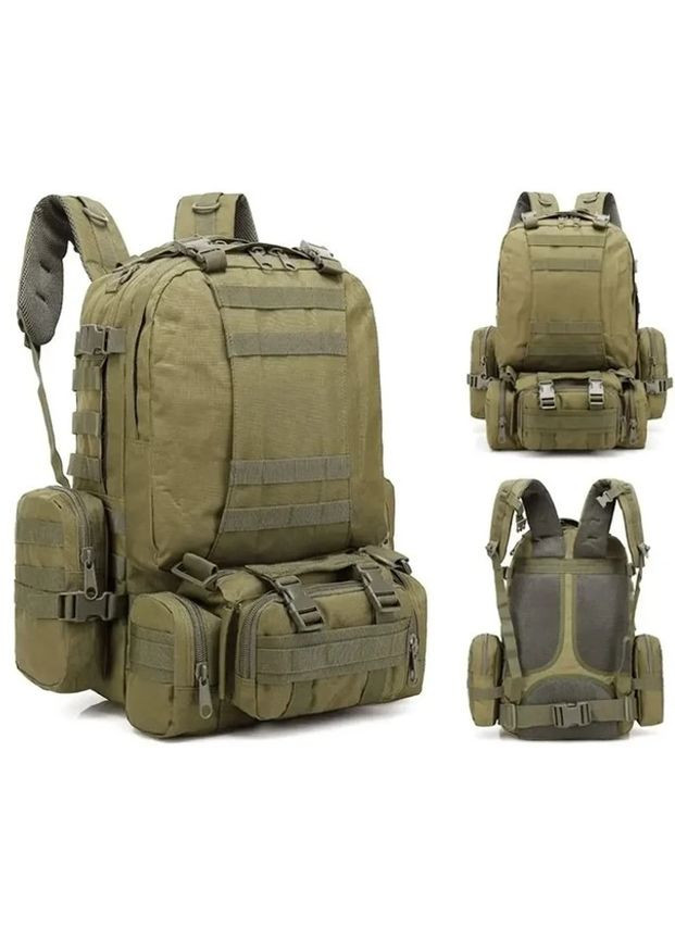 Рюкзак тактичний оливковий на 55 л, військовий рюкзак штурмовий з підсумками No Brand (361669469)