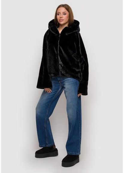 Мягкая экошуба с капюшоном 87-89-002-73 Black SAM S Samange (311669098)