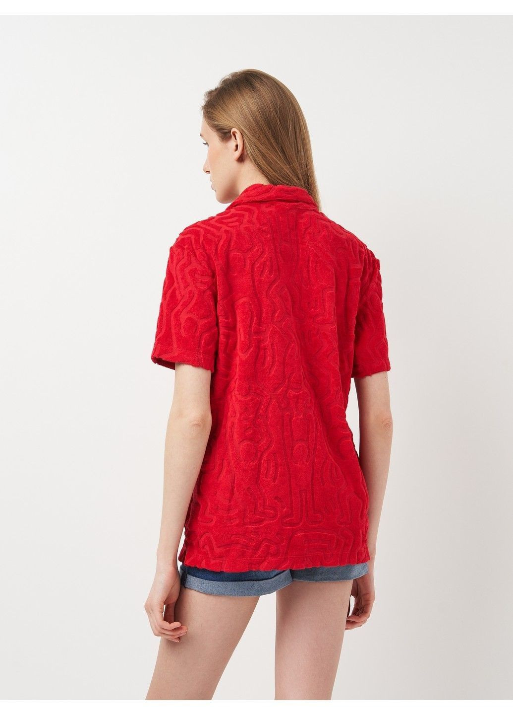 Темно-красная женская футболка-поло H&M однотонная