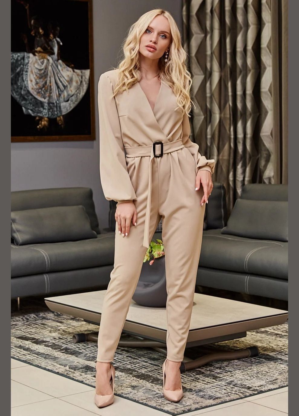 Комбинезон Seventeen комбинезон-брюки однотонный бежевый кэжуал креп-дайвинг