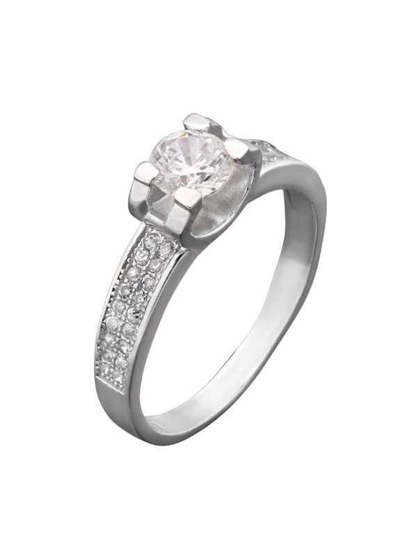 Кільце срібне з великим каменем і розсипом фіанітів 18 Каштан (342334810)