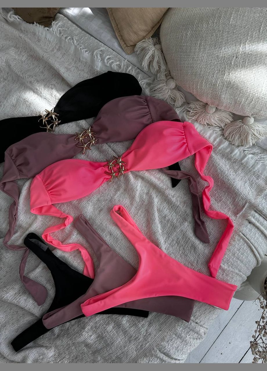 Коралловый летний яркий и стильный купальник с красивой фурнитурой раздельный Vakko