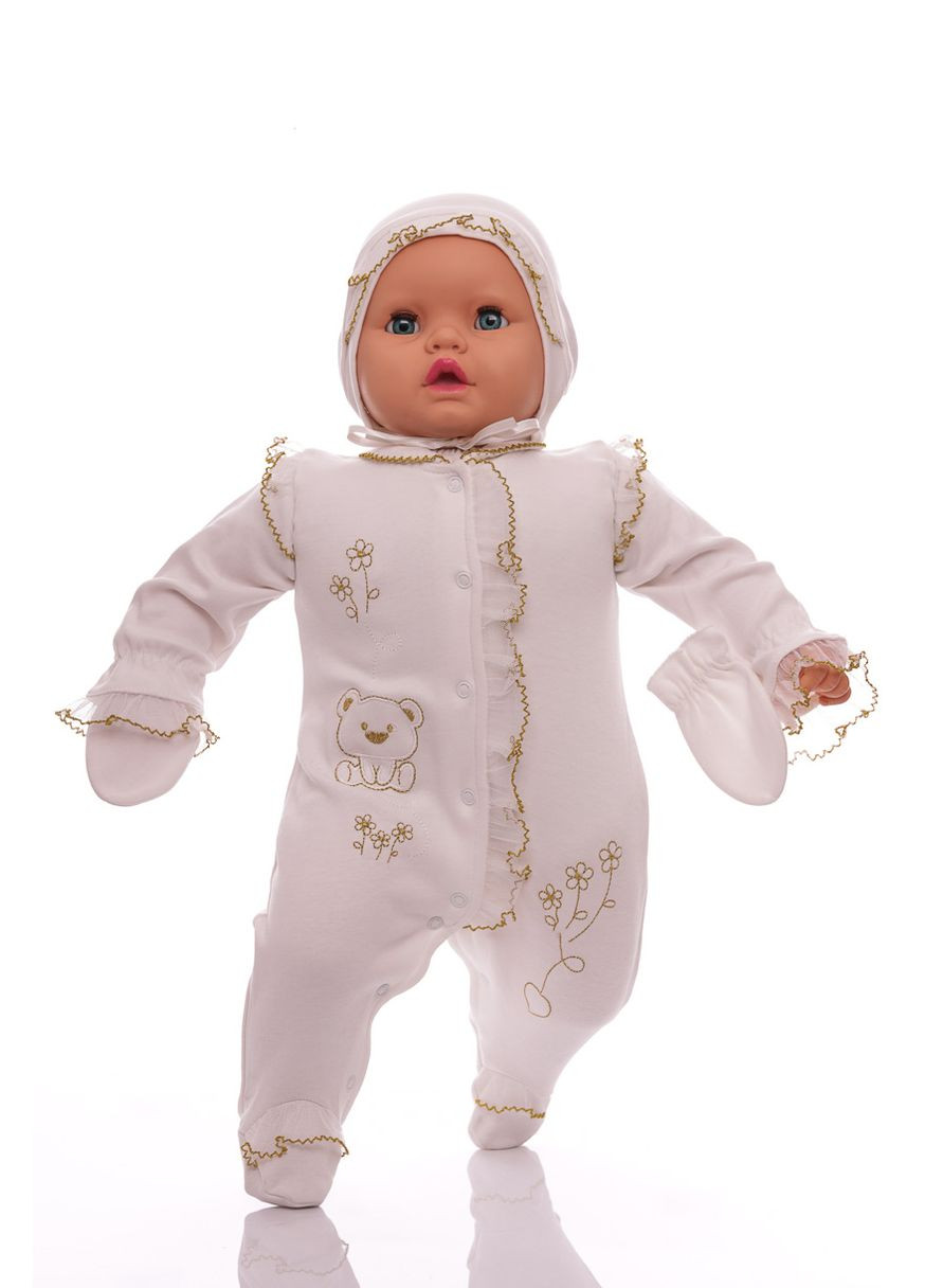 Человечек с шапкой для девочки трикотажный Мишка бежевый 62 см (37030) BABYKROHA (297199013)