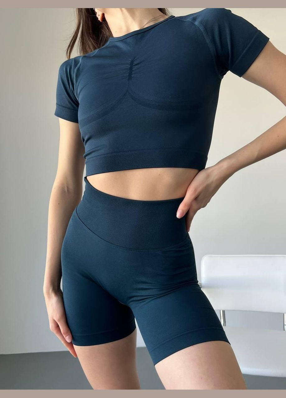 Костюм «новый» 2 в 1 (топ и шорты) с пуш-ап эффектом темно-бирюзового цвета, размер S Trends (330756790)