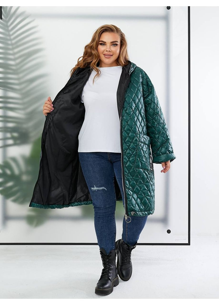 Смарагдова демісезонна жіноча демісезонна батальна куртка подовжена на блискавці No Brand