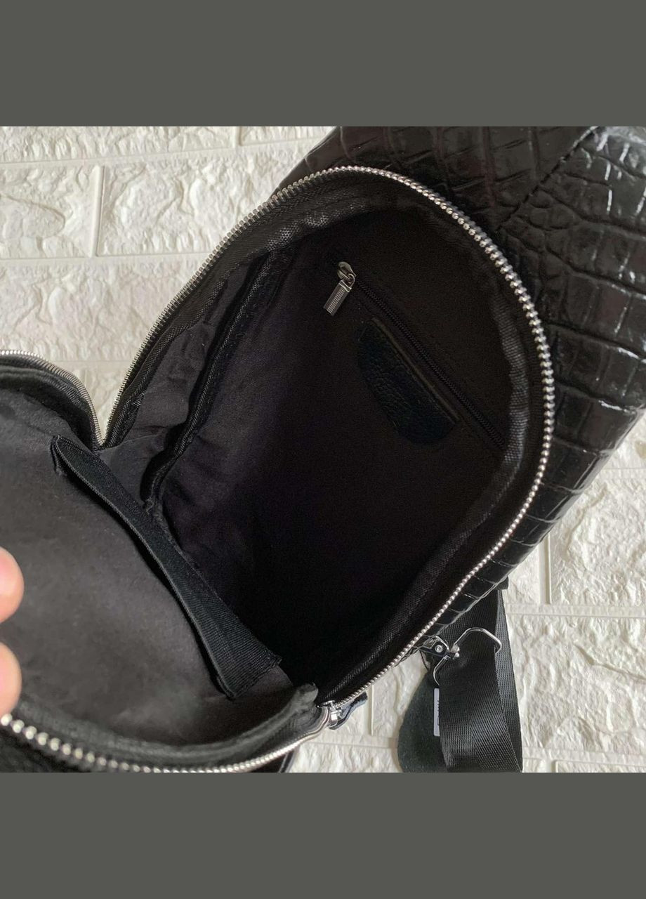 Мужская бананка сумка рептилия кожанная черная No Brand (301212218)