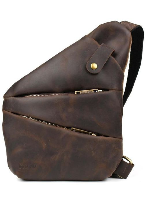 Сумка слинг через плечо мужская из натуральной кожи и текстиля для телефона и для документов средняя Коричневый 38820 TARWA (351403651)