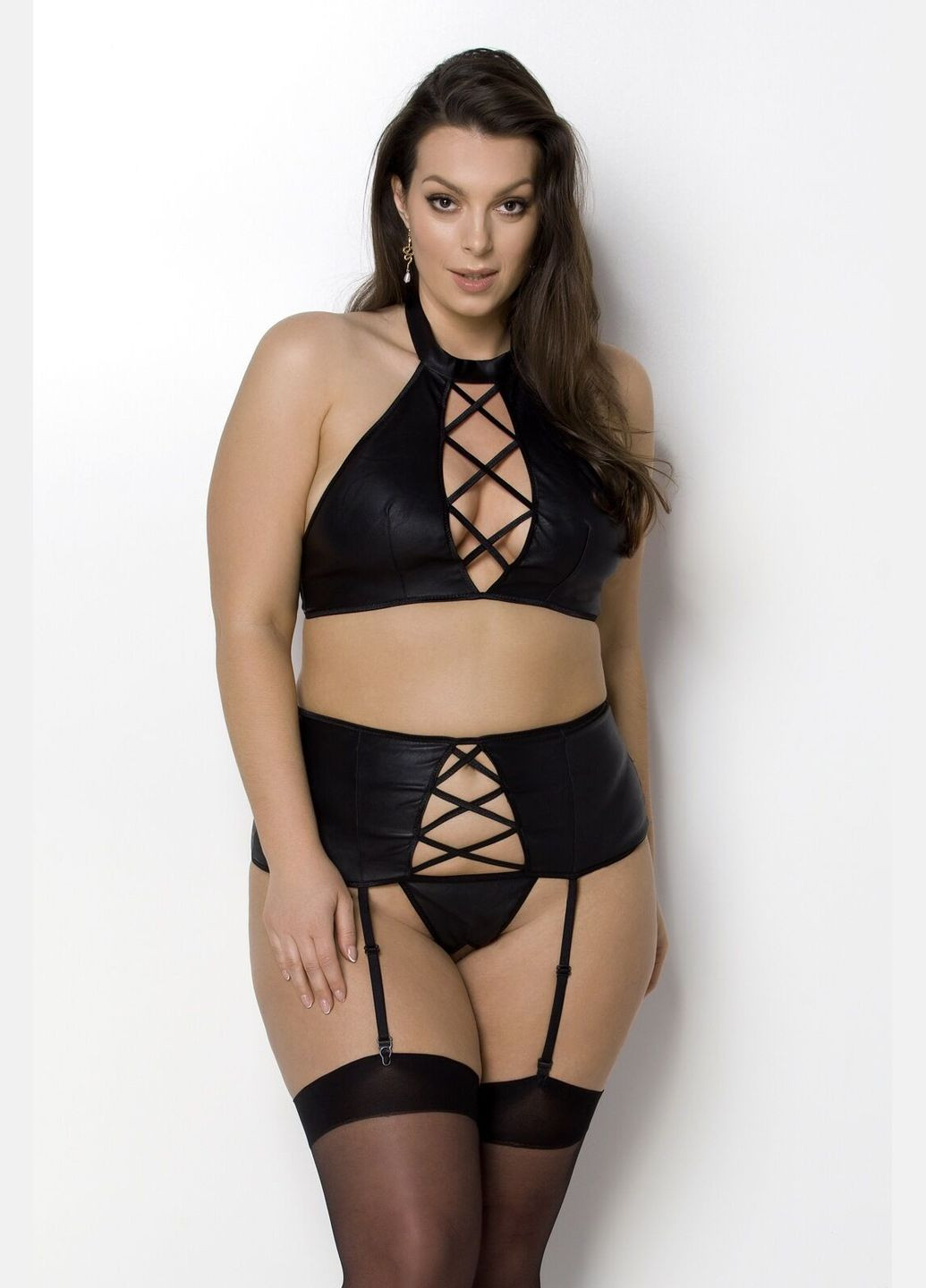 Комбінований демісезонний комплект з екошкіри nancy set black, 4xl/5xl Passion