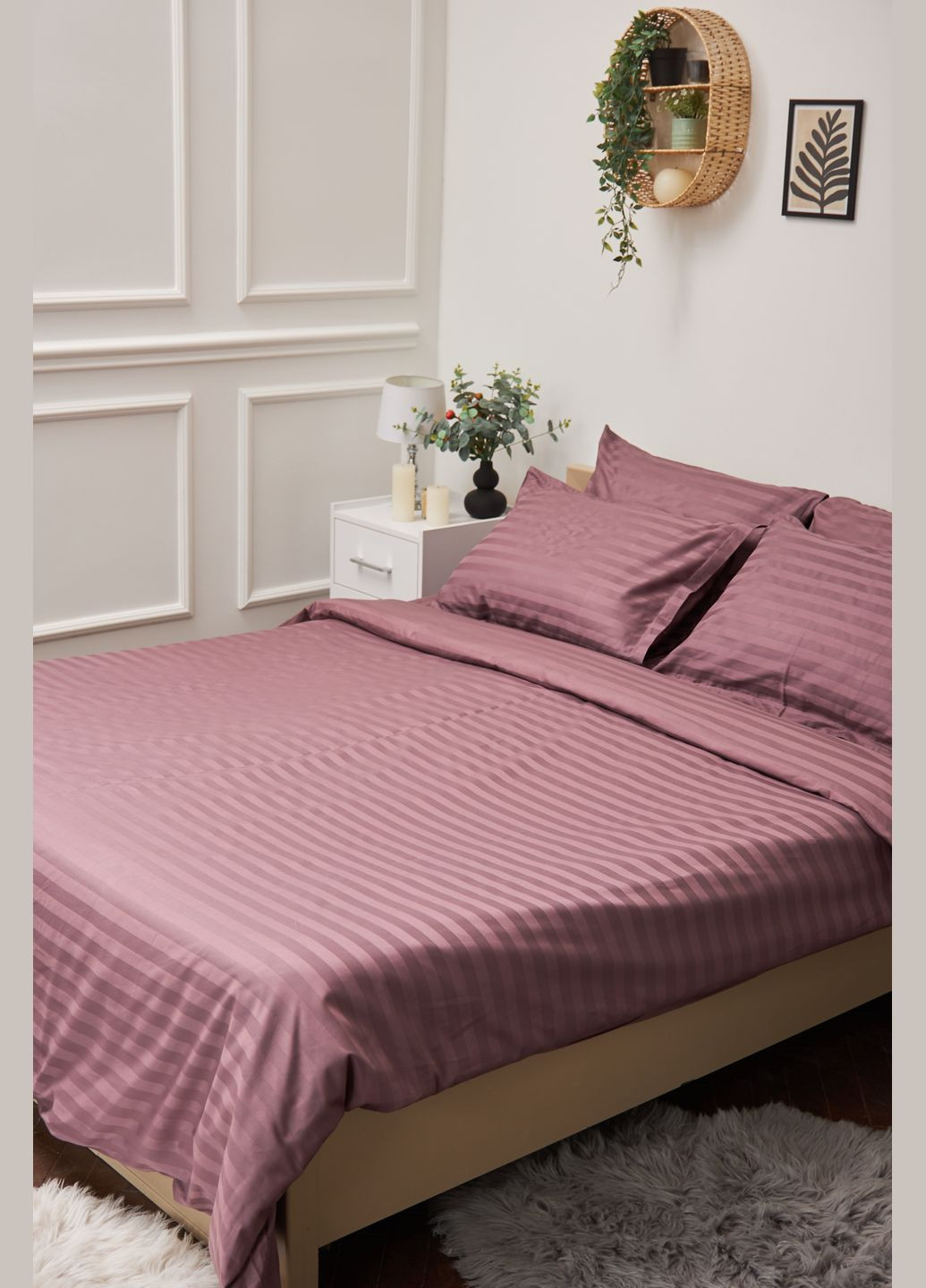 Комплект постільної білизни полуторний 143х210 наволочки 4х50х70 Satin Stripe (MS-820000543) Moon&Star Garnet (284416612)