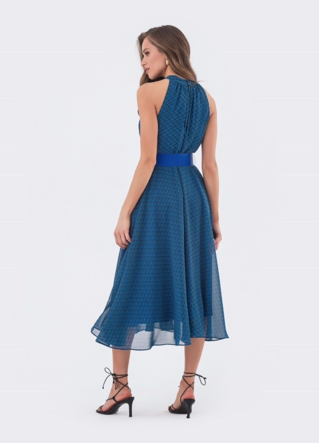 Синя синя сукня-кльош в анімалістичний принт без рукавів Dressa