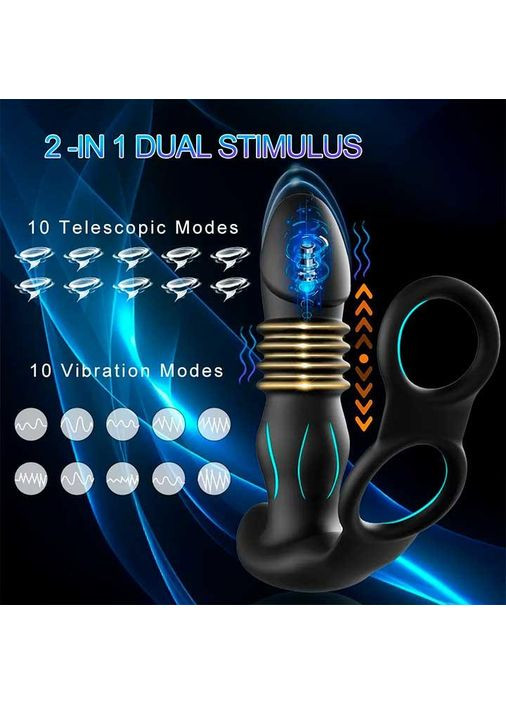 Анальний вібратор, масажер простати з ерекційними кільцями на пініс і поступальними рухами з Д/К No Brand (366817767)