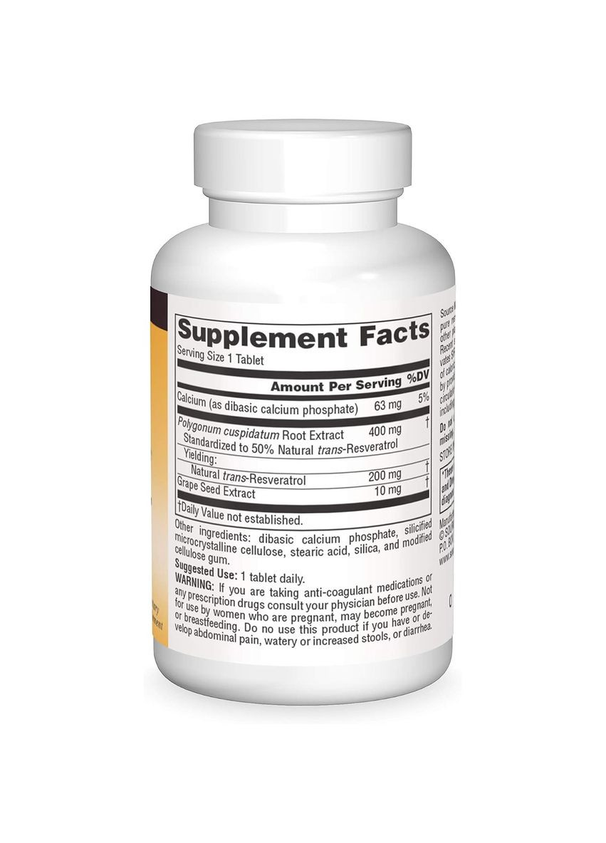 Ресвератрол, 200 мг, Resveratrol, 30 таблеток Source Naturals (322741157)