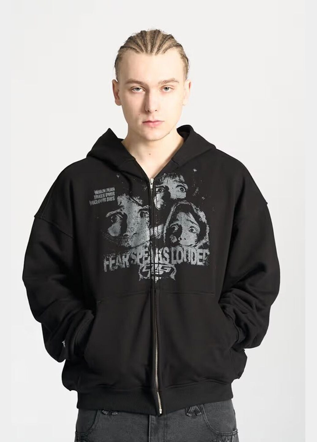 Мужское худи зиппер Loud черного цвета OGONPUSHKA (327369319)