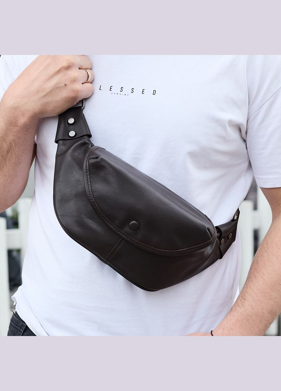 Бананка топова шкіряна чоловіча модна містка повсякденна коричнева 70101 Tiding Bag (359380724)