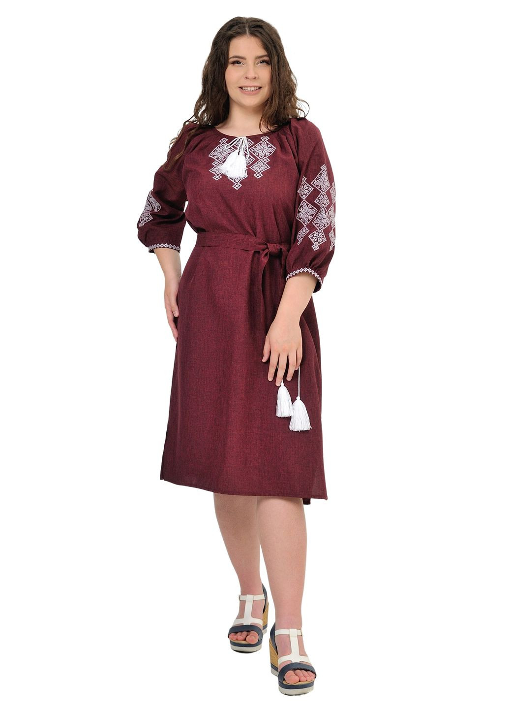 Бордовая платье-вышиванка слобожанка (бордо) Golfstream свободная полиэстер, лен (298833773)