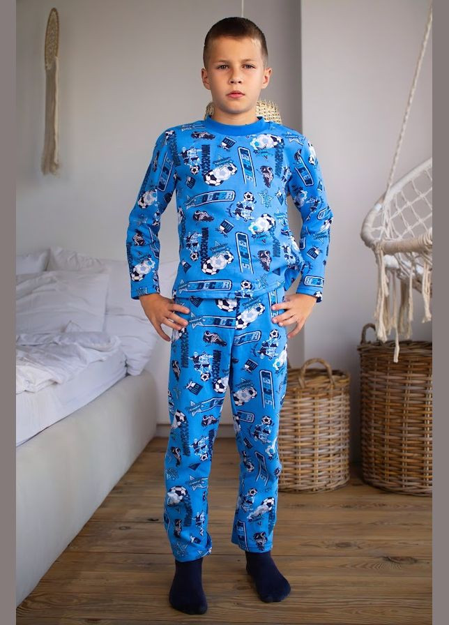Темно-голубая зимняя пижама для мальчика (теплая) hc (h001-6076-024-4) No Brand
