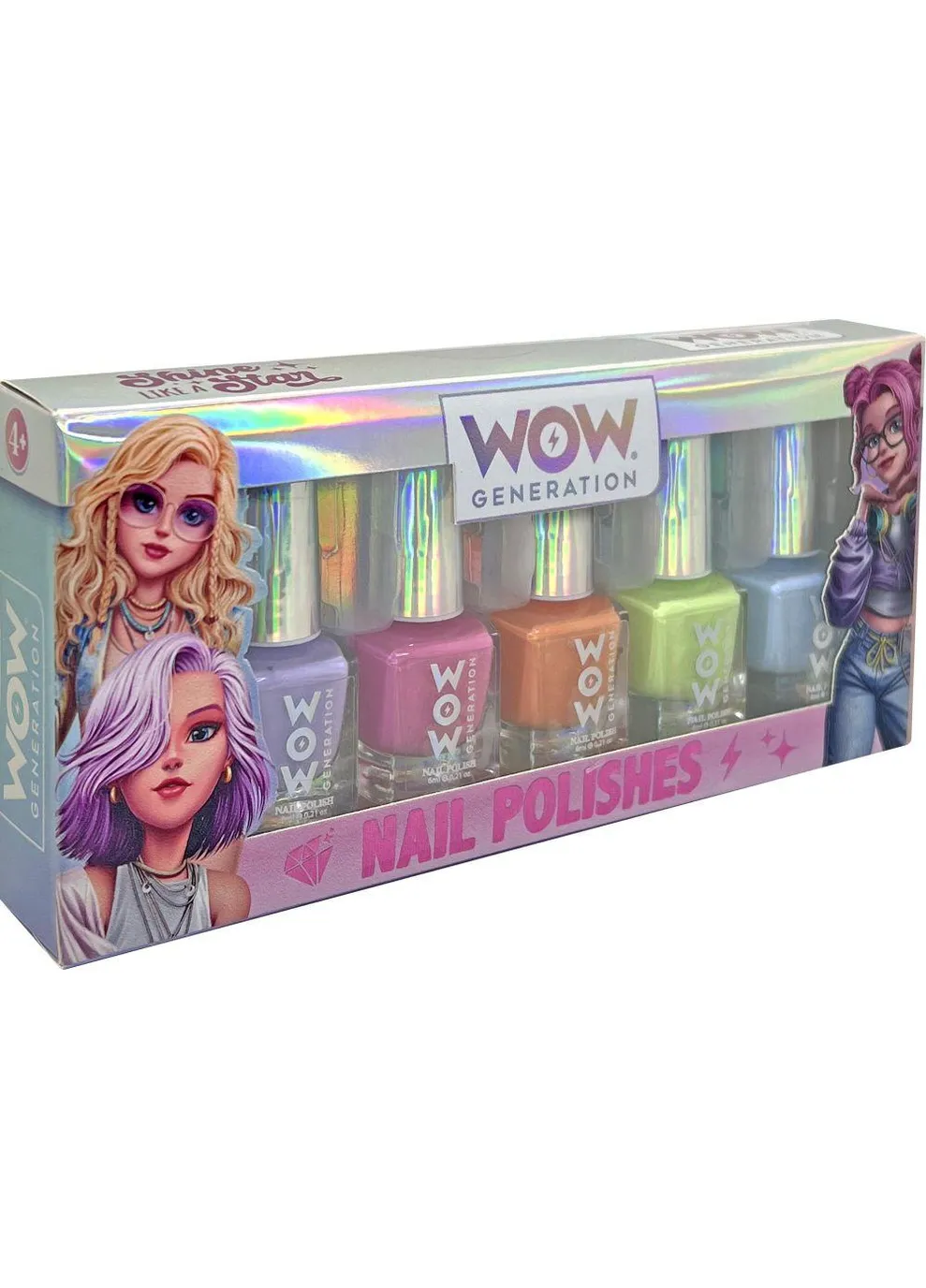 Набор детских лаков для ногтей WOW Generation с глиттером ярких цветов, 5 шт. (WOW00110) No Brand (407020920)