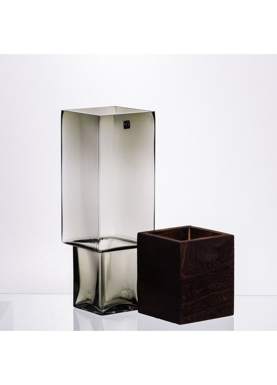 Скляна декоративна ваза квадратна, стильна ваза скло з деревом для квітів прозора HP-32-7 Yiwu (370801074)